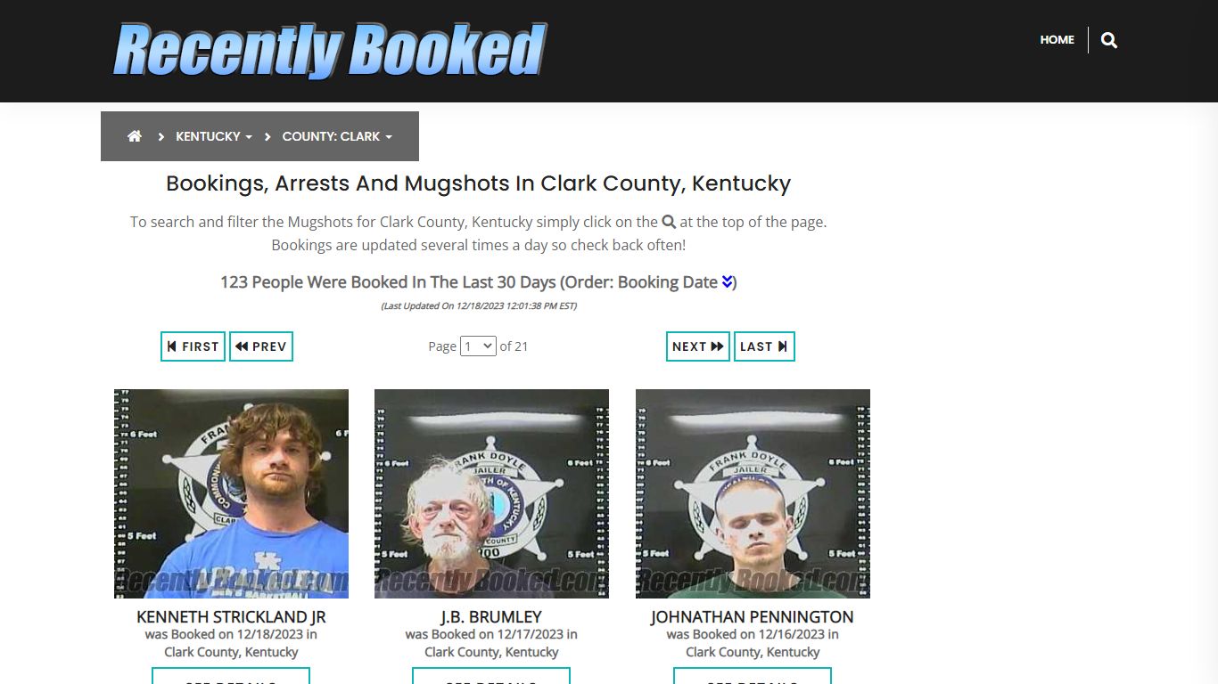 Recent bookings, Arrests, Mugshots in Clark County, Kentucky